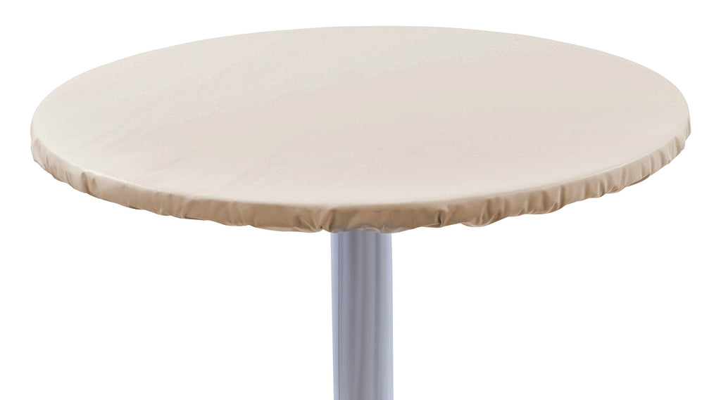 Yourtablecloth Heavy Duty Vinyl Round Fitted Tablecloth (Table Cover) with Flannel Backing Vibrant Colors Elasticized Tablecloth Great for Indoor and Outdoor Dining and Playing Cards 60" Sand