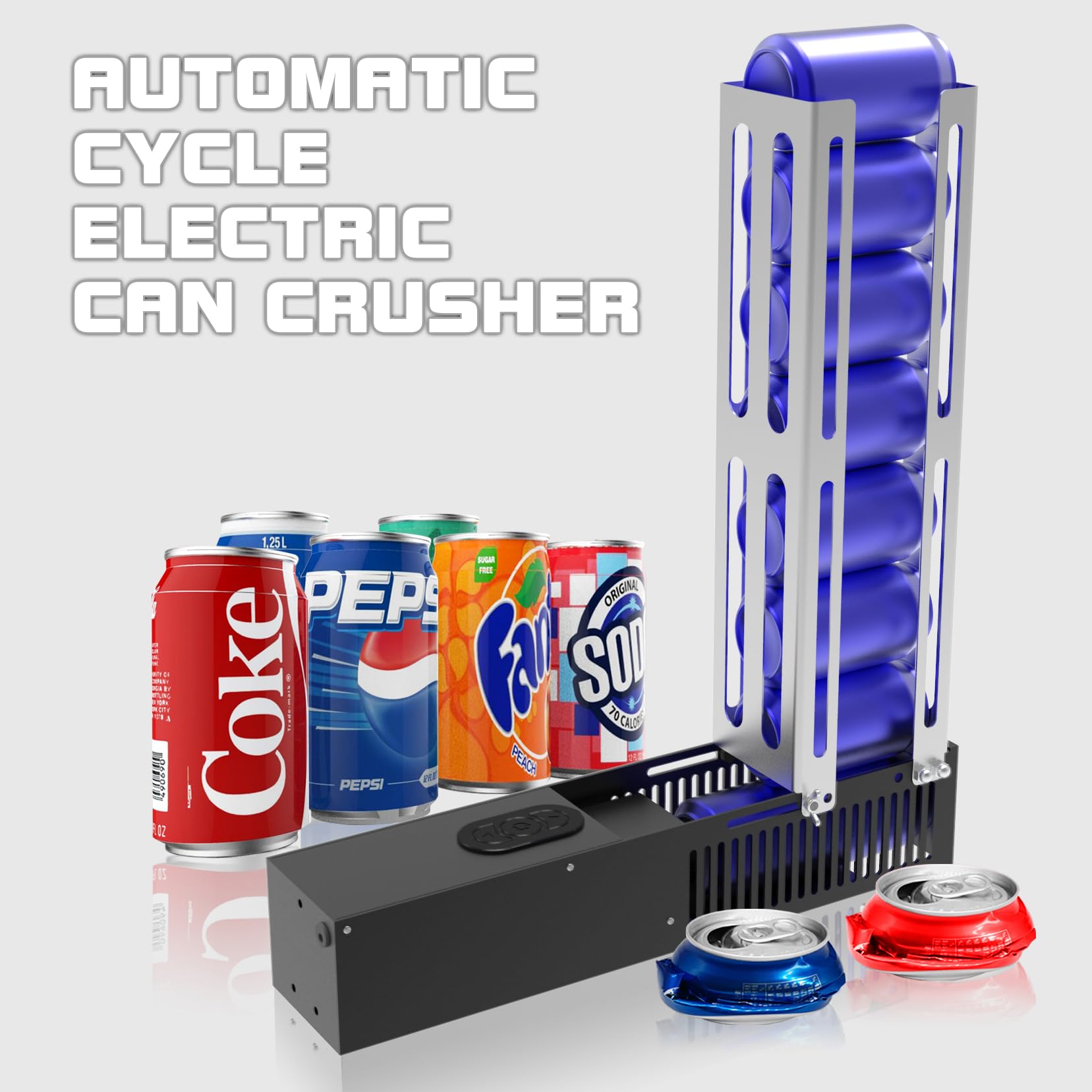 Electric Can Crusher, Can Crushers Automatic for Recycling 8oz 12oz & 16oz Cans, Fill 8 cans at a Time, Electric Can Smasher for Recycling Aluminum Seltzer, Cola, Beer Cans