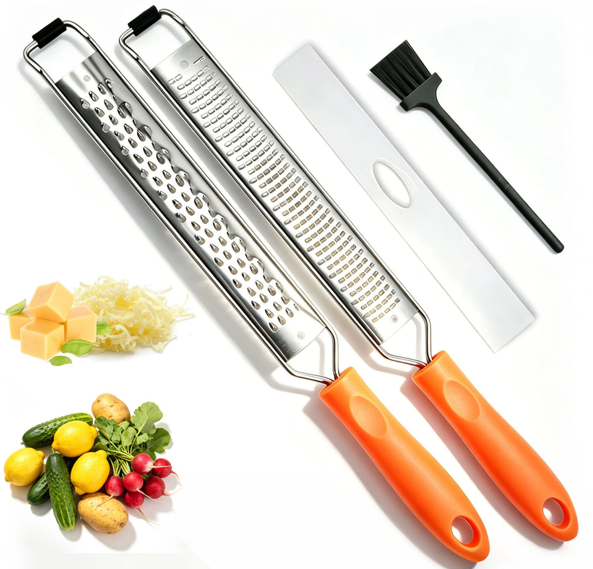 Lemon Zester & Cheese Grater Set of 2,Kitchen Zester Tool for Cheese,Lemon,Nutmeg, Chocolate, Fruits, Vegetables With Protective Cover (Orange)