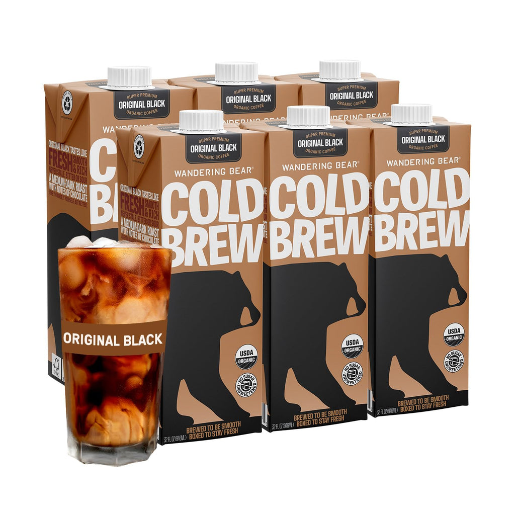 Wandering Bear Straight Black Organic Cold Brew Coffee - 32 fl oz, 6 Pack