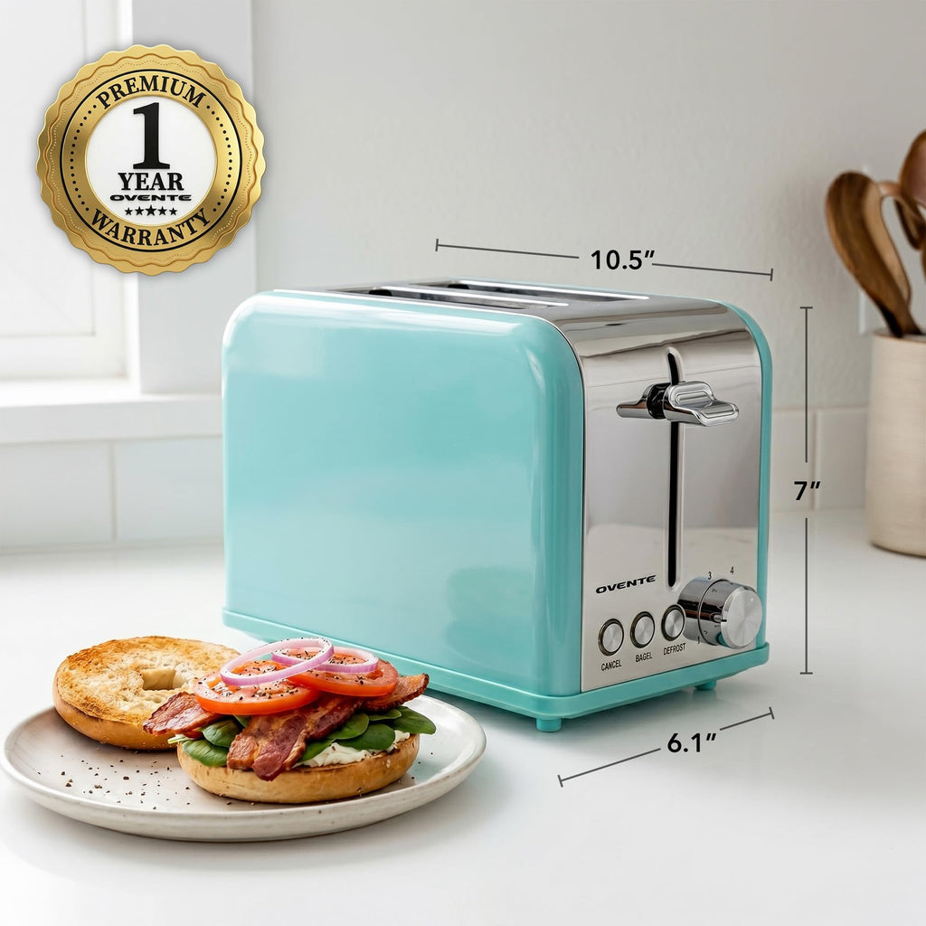 OVENTE 2-Slice Electric Toaster, 825W 6 Browning Setting, Turquoise TS2450T