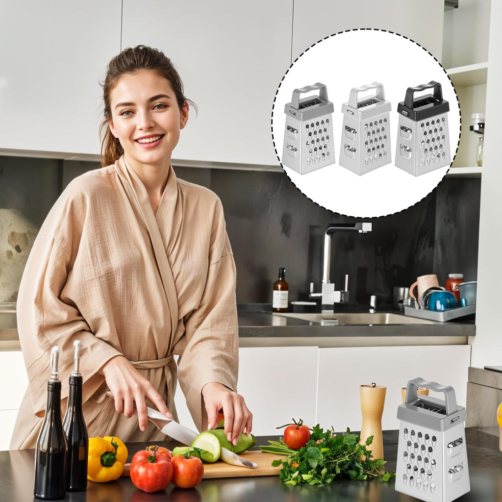 ElevateTech Mini Cheese Grater, 3 Pcs Stainless Steel Box Grater with Handle Professional Cheese Slicer Graters for Kitchen Slicer Cheeses Gingers Vegetable Dishwasher Safe (White, Grey, Black)
