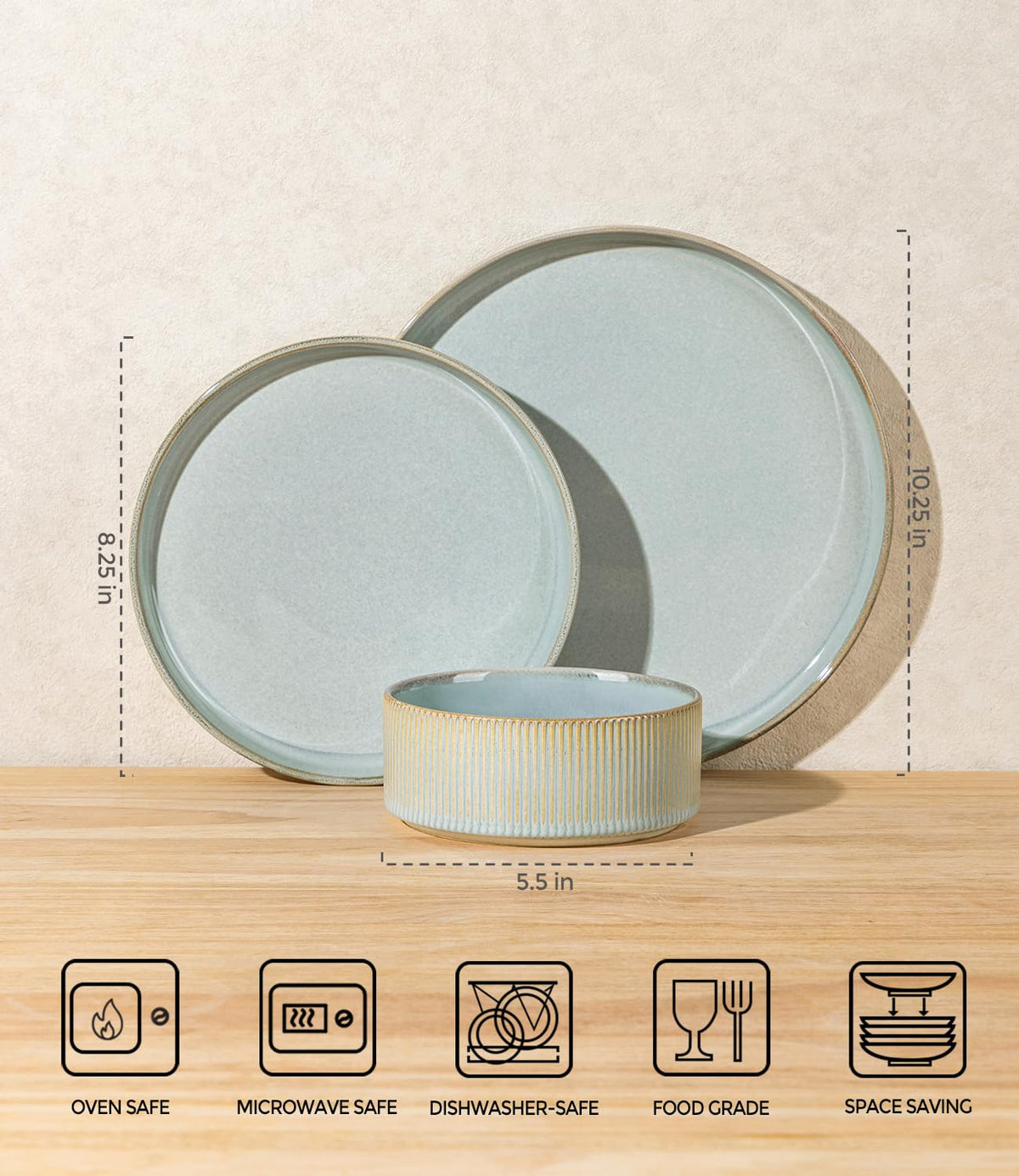 TheTerra Ceramic Dinnerware Sets for 8, 24 Pieces Plates and Bowls Set