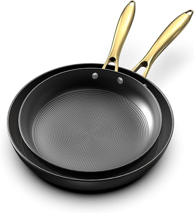 imarku Cast Iron Skillets, 8 & 12 Inch Non Stick Frying Pans with Honeycomb Texture, Oven & Dishwasher Safe Pan, Gold Stay-Cool Handle, Ideal Gift for women