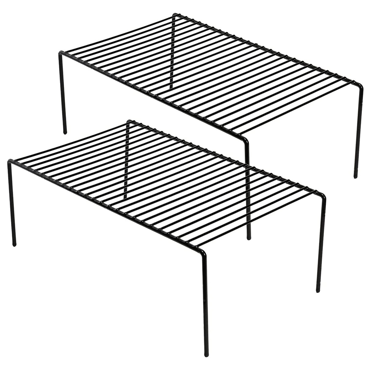 GEDLIRE Kitchen Cabinet Shelf Organizer Set of 2, Medium (13 x 9.4 inch) Metal Wire Pantry Storage Shelves, Dish Plate Racks for Cabinets, Freezer, Counter, Cupboard Organizers and Storage, Black