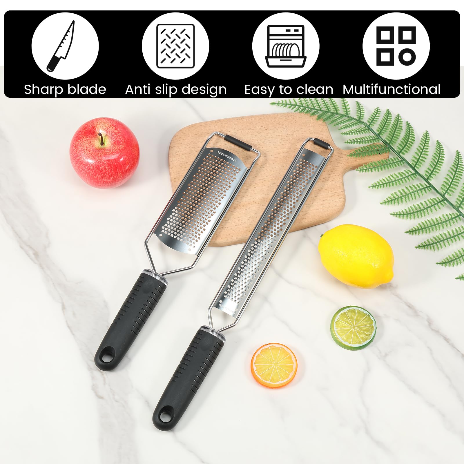 4Pcs Stainless Steel Grater for Different Food Grater with Non-Slip Handle for Vegetables Cheese Shredder and Lemon