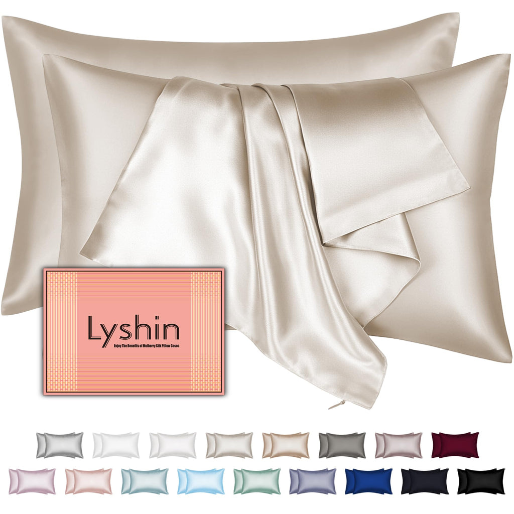 LYSHIN Beige Silk Pillow Cases 2 Pack Standard Size with Zipper