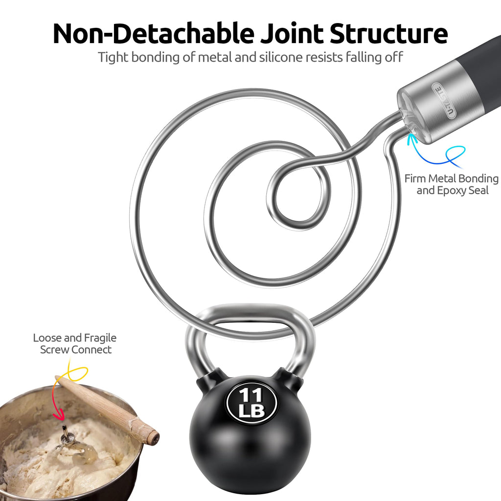 U-Taste Danish Dough Whisk 18/8 Stainless Steel Sourdough Mixer, Black