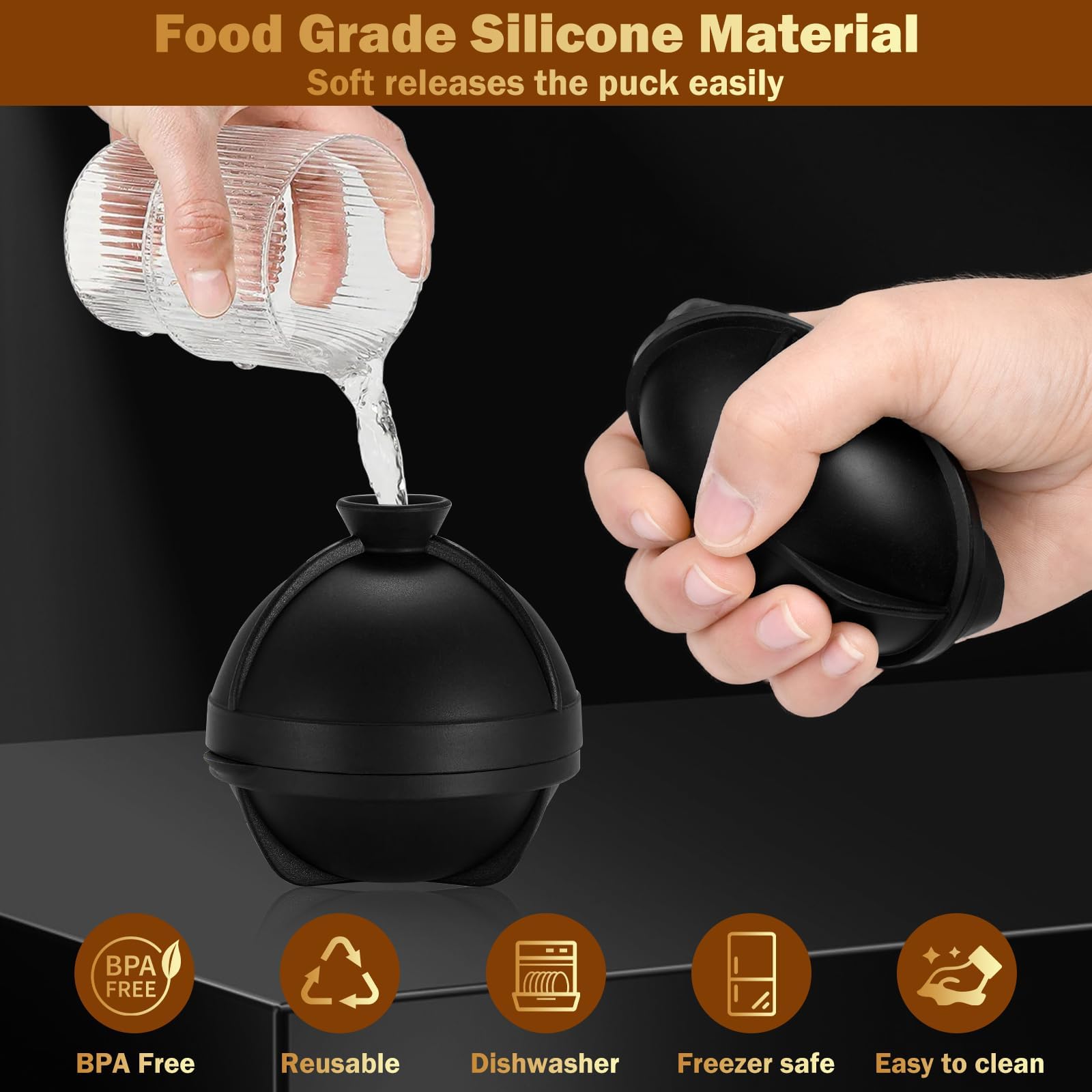 4 Pack Golf Ball Ice Cube Mold 2.5 Inch Large Silicone 3D Golf Ball Ice Cube Molds Novelty Golf Ball Cube Molds Christmas Gifts for Cocktails, Bourbon,Brandy, Whiskey (4, Golf Ball)