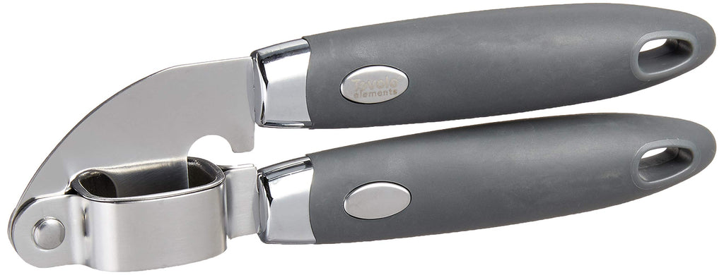Tovolo Garlic Press Stainless Steel Mincer and Crusher Squeeze Silicone Comfort Grip, Dishwasher Safe, Removable Chamber for Easy Clean, One Charcoal