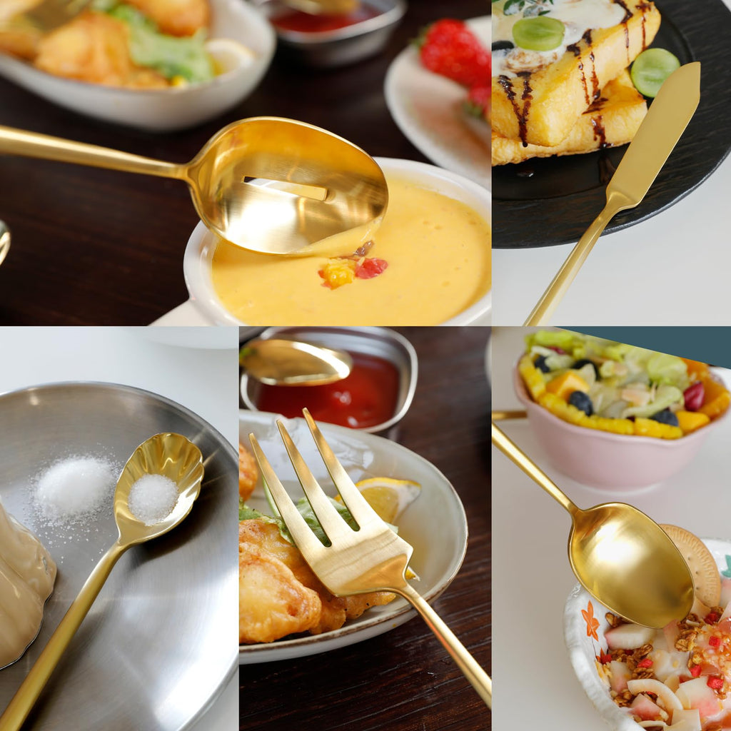 DEACORY Gold Silverware Set with Serving Utensil 45-Piece Service for 8