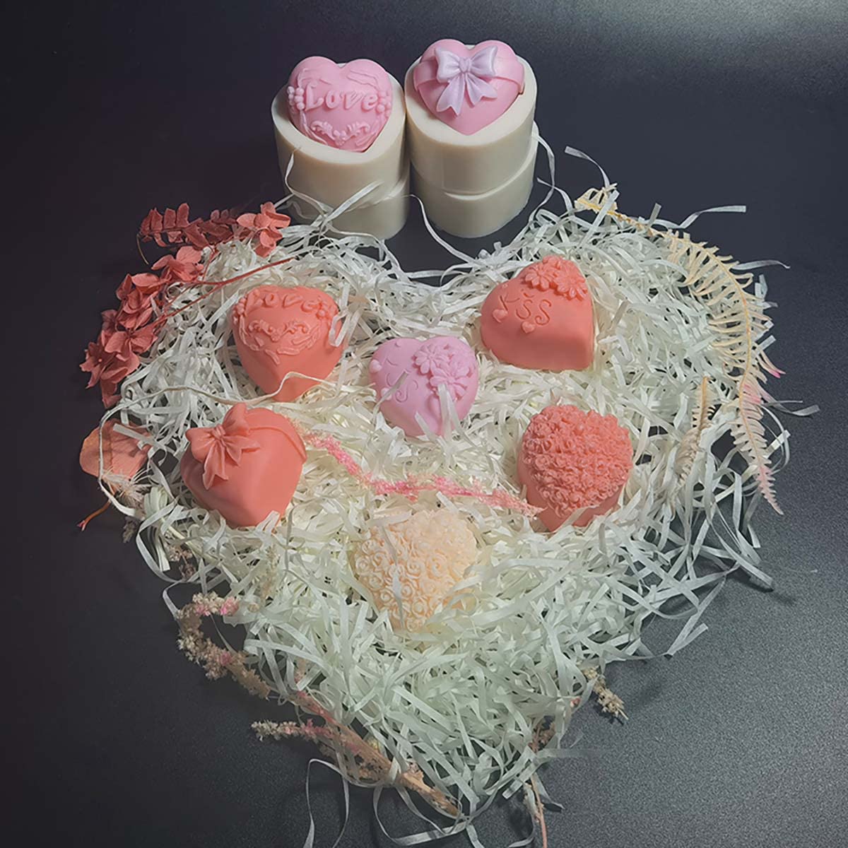 4 Pack Heart Resin Rose Flower Silicone Mold for Candle, Cake, Soap, Candy - Round Shape