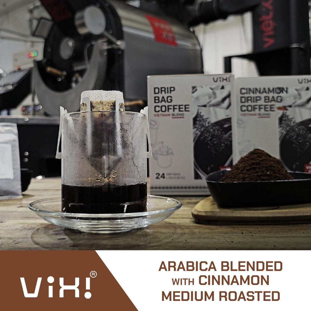VIXI Drip Coffee Cinnamon Flavor, 16 Bags, Natural Vietnamese Ground Coffee, Blended, Medium Roast, Hanging Ear, Disposable, Balanced Taste, Single Serve, Perfect for Camping