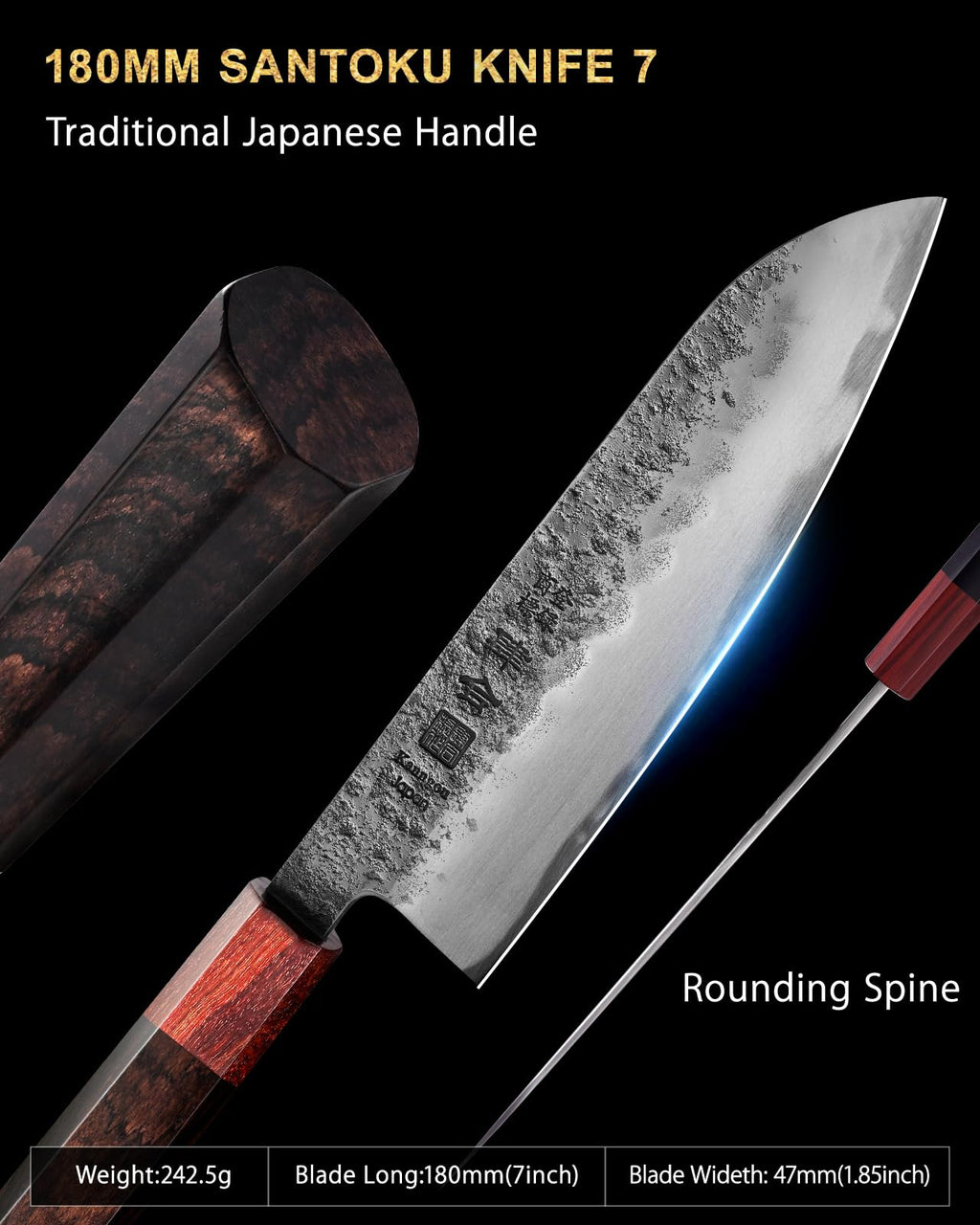 kanngou 7 inch Razor Sharp Santoku Knife, AUS-8 Alloy Steel 18cm Japanese Chef Knife with Eboy Handle, Chefs Knife with Premium Gift Box (WA Series)