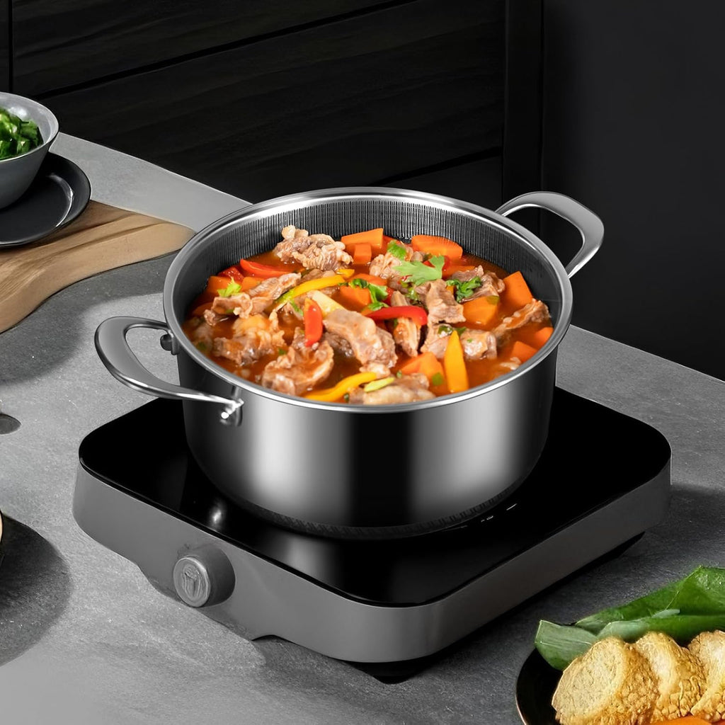 Bakoniion Pots and Pans Set,12 Inch Hybrid Nonstick Frying Pan & 5QT Stockpot,3 PCS Silicone Kitchen Utensils Set