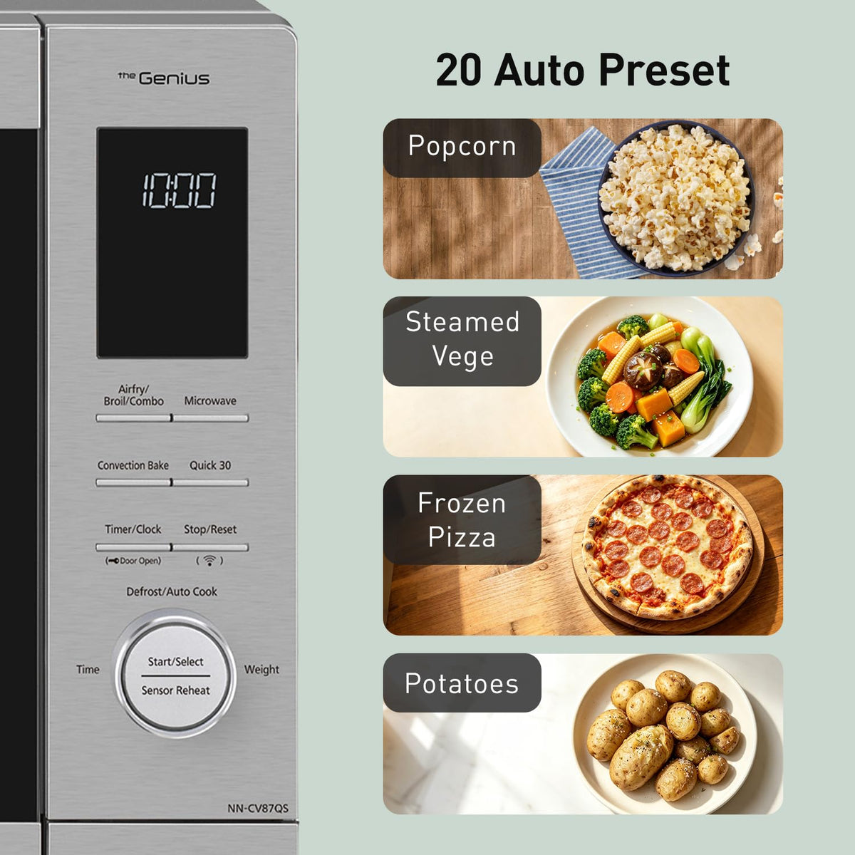 Panasonic HomeChef 4-in-1 Countertop Microwave Air Fryer Combo, Time-Saving 20 Presets + App-Linked Recipes, 1000W 1.2 cu ft Inverter Multi Oven & Convection Tech – NN-CV87QS Stainless Steel