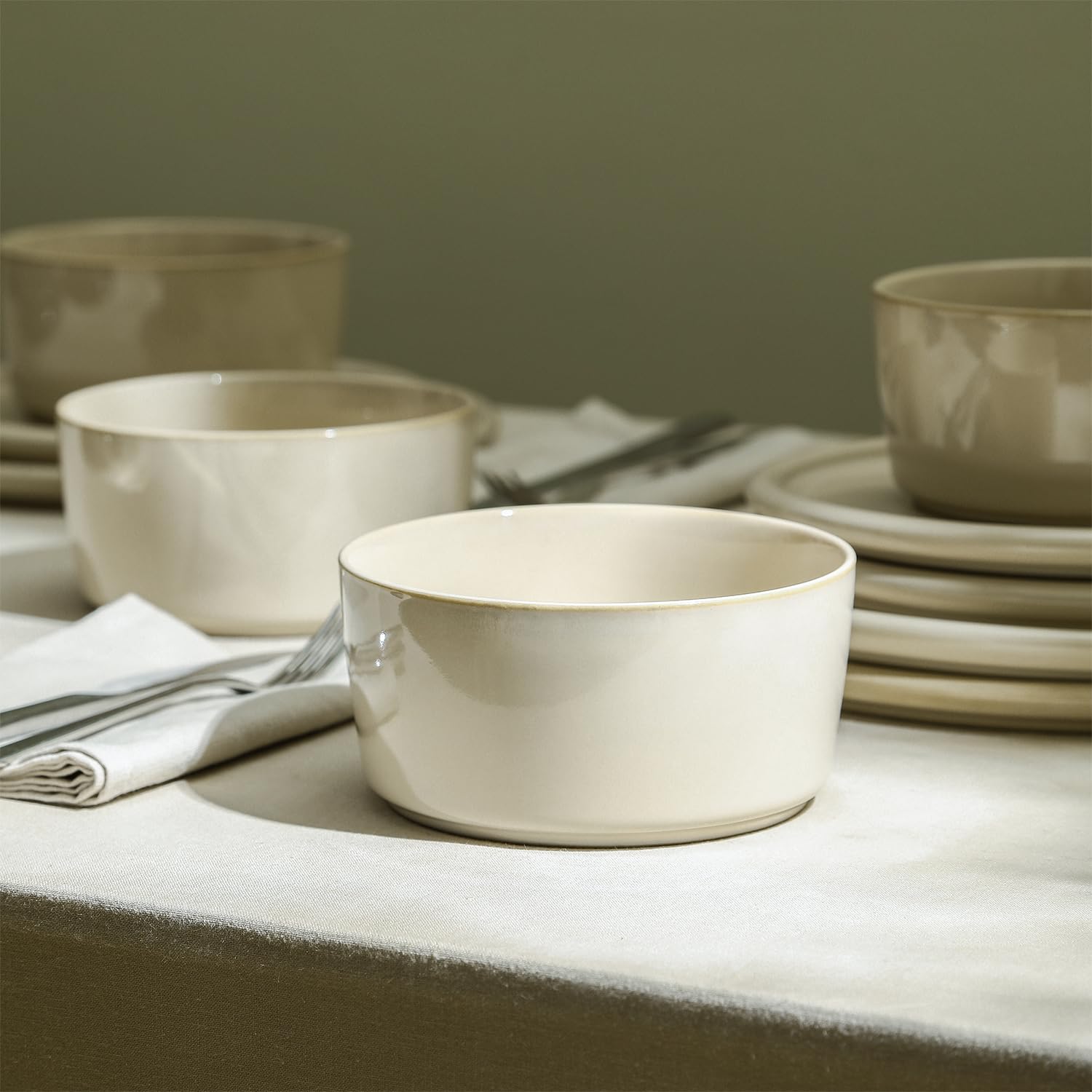 Stone Lain Eden 24-Piece Dinnerware Set Stoneware, Plates and Bowls Set, Dishwasher and Microwave Safe Dish, Dish Set for 8, Beige