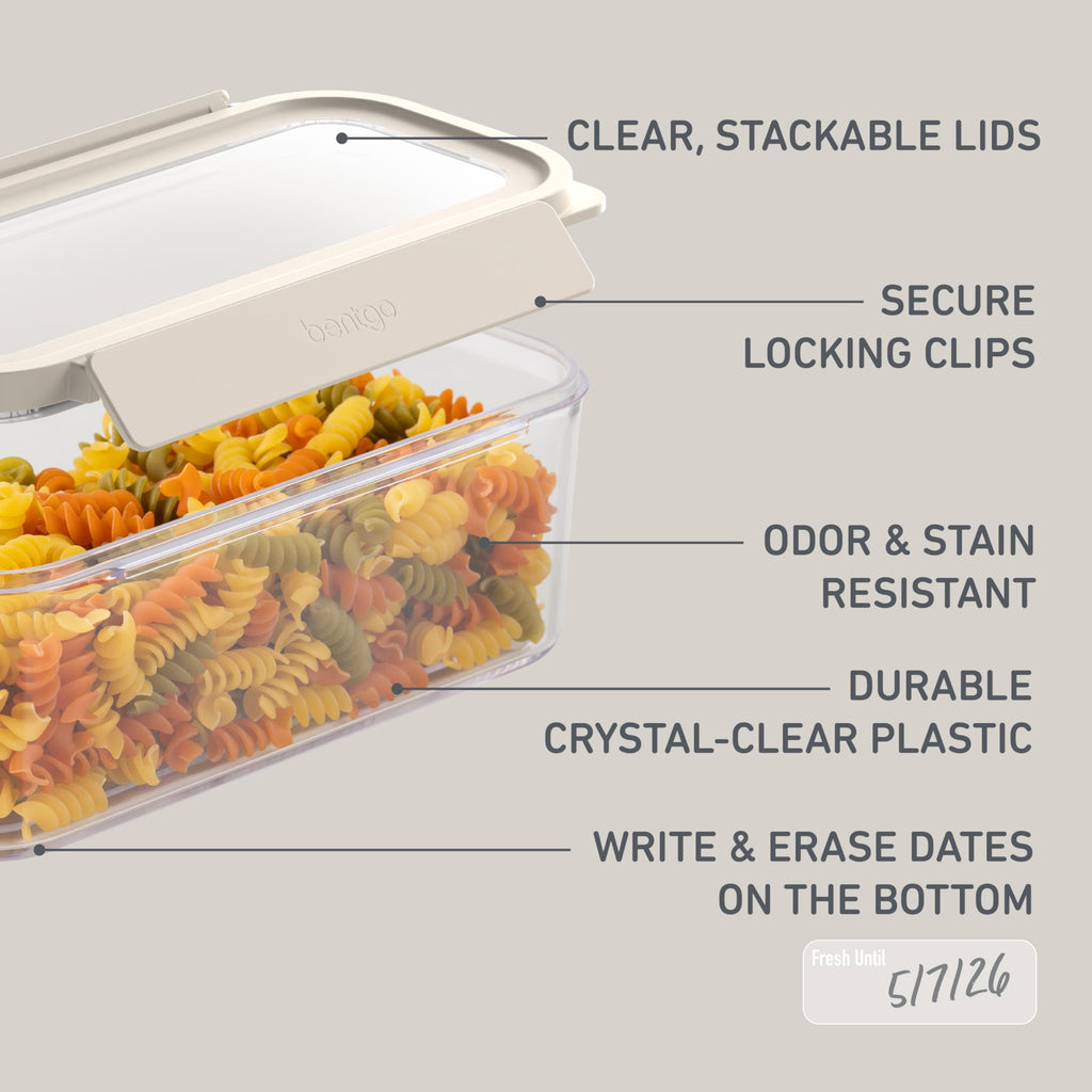 Bentgo Pantry - 22-Piece Airtight Food Storage Containers, Clear and Stackable Kitchen and Pantry Organization Set, Locking Lids for Freshness, Bonus Cereal Lid & Scoop, BPA-Free Plastic (White Stone)