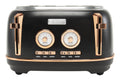 Haden Dorset 4 Slice Wide Slot Stainless Steel Toaster with Adjustable Browning Control & Non-Slip Feet, Black & Copper