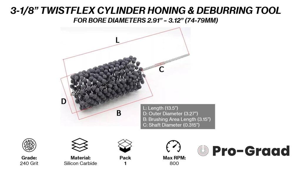 3-1/8" 240 Silicon Carbide TwistFlex Cylinder Hone for 2.91"- 3.12" Bores