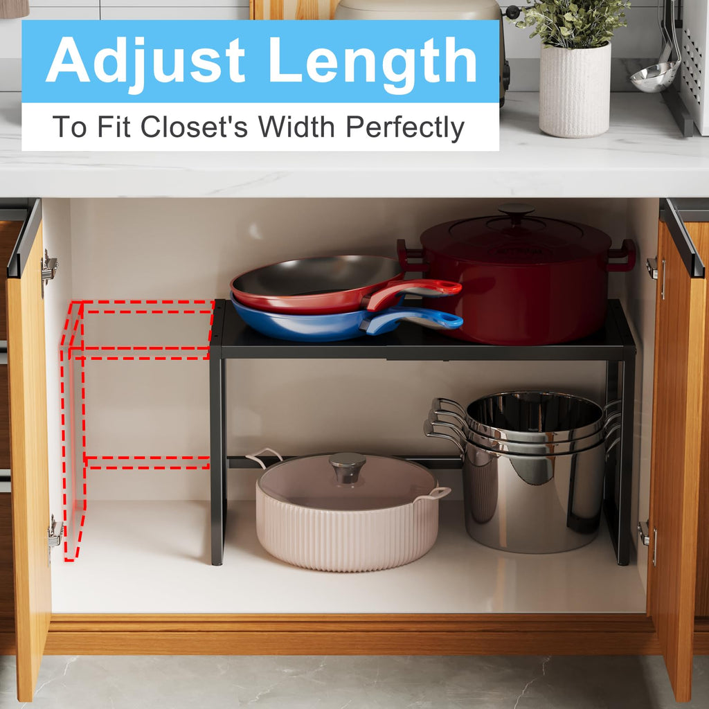 Expandable Metal Storage Shelves, 110LBS Heavy Duty Shelving Units and Storage for Pots Pans Small Appliances, Adjustable Metal Storage Shelf Organizer Rack for Kitchen Cabinets Closet Pantry Garage