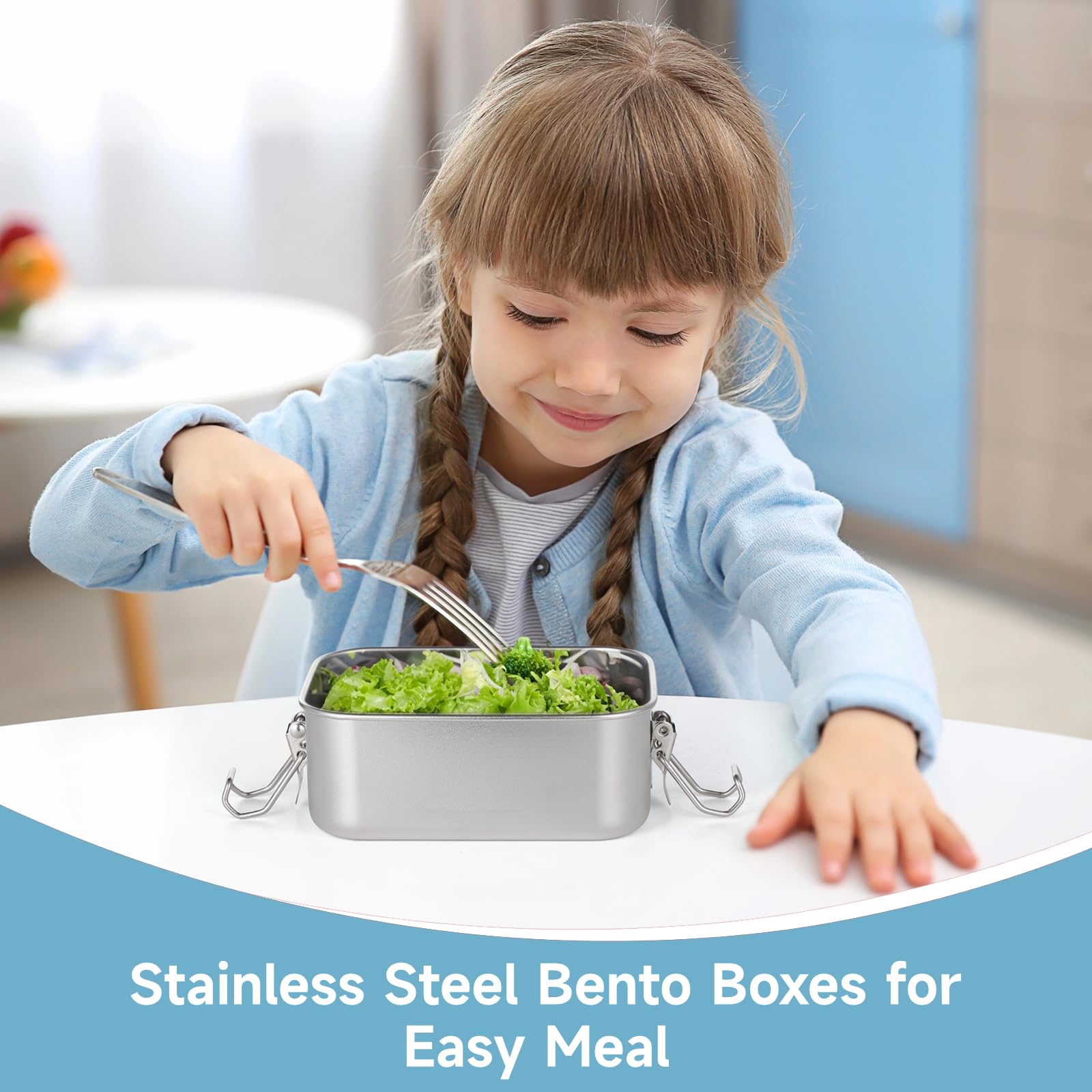 Tideme 4 PCS Bento Boxes, 550 ML Stainless Steel Lunch Boxes, Food Storage Containers, Portable Metal Lunch Containers, Lockable Clips to Leak Proof, Reusable Dishwasher Safe Lunch Snack Boxes