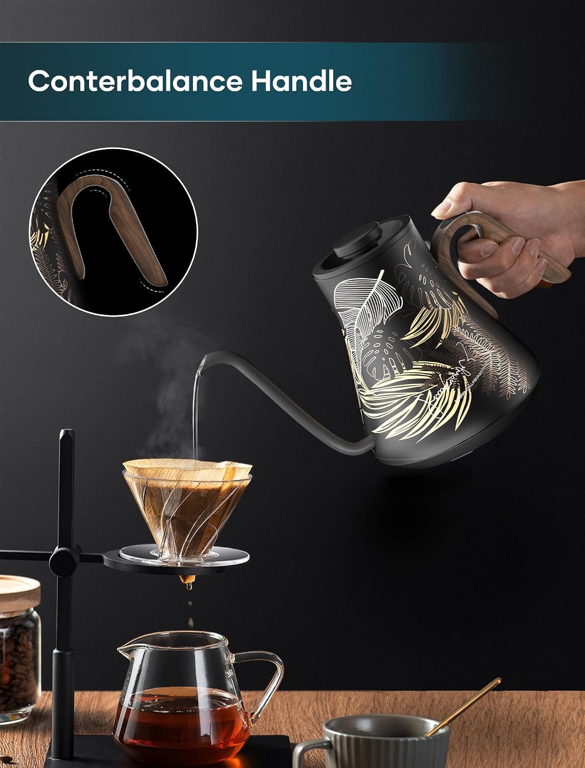 INTASTING Gooseneck Electric Kettle with ±1℉ Temperature Control 0.9 Liter