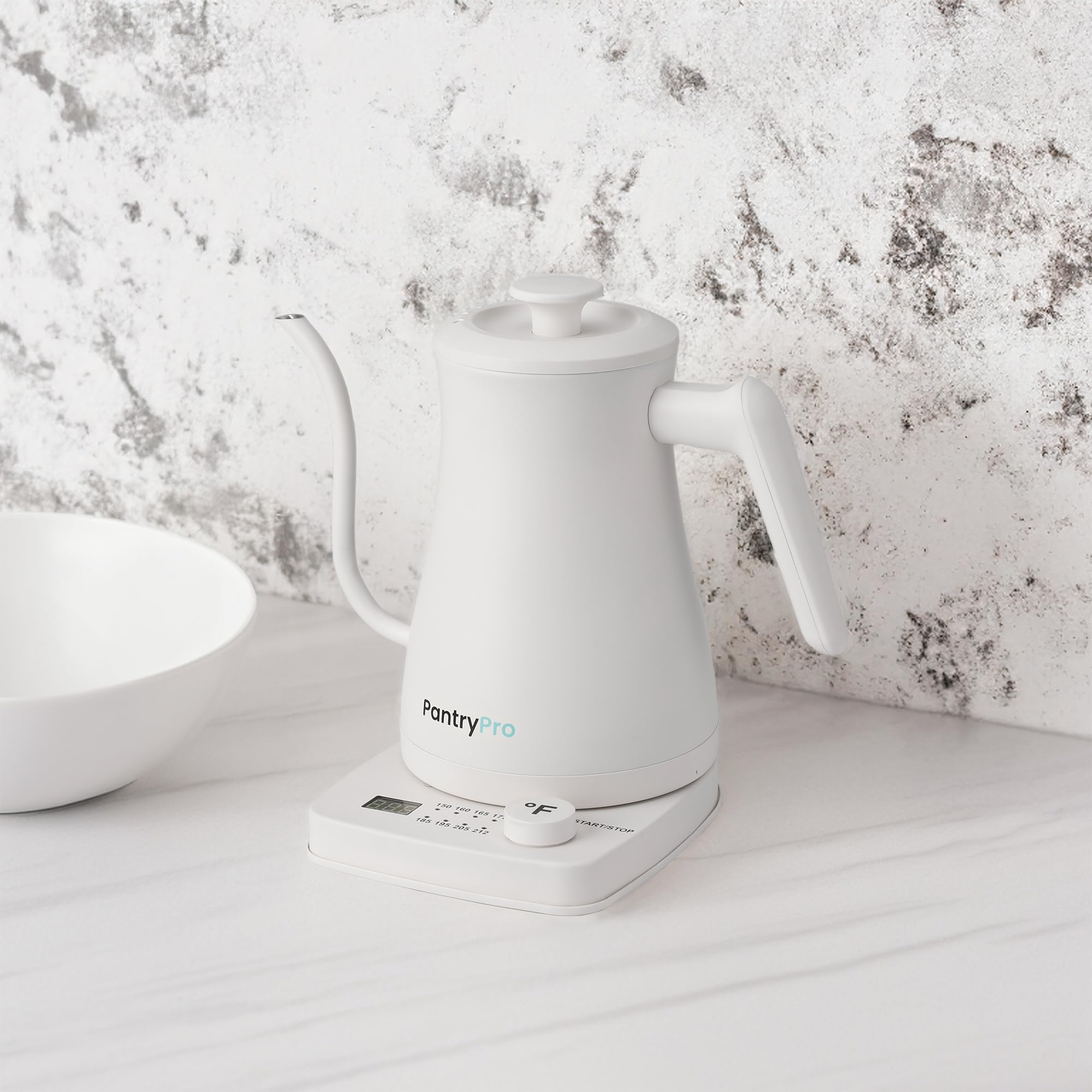 1.0L 1500W Gooseneck Electric Kettle - Stainless Steel Interior - Rapid-Boil - Auto Shut-Off, Boil-Dry Protection, Temperature Control, LED Indicator - White by The Display Guys