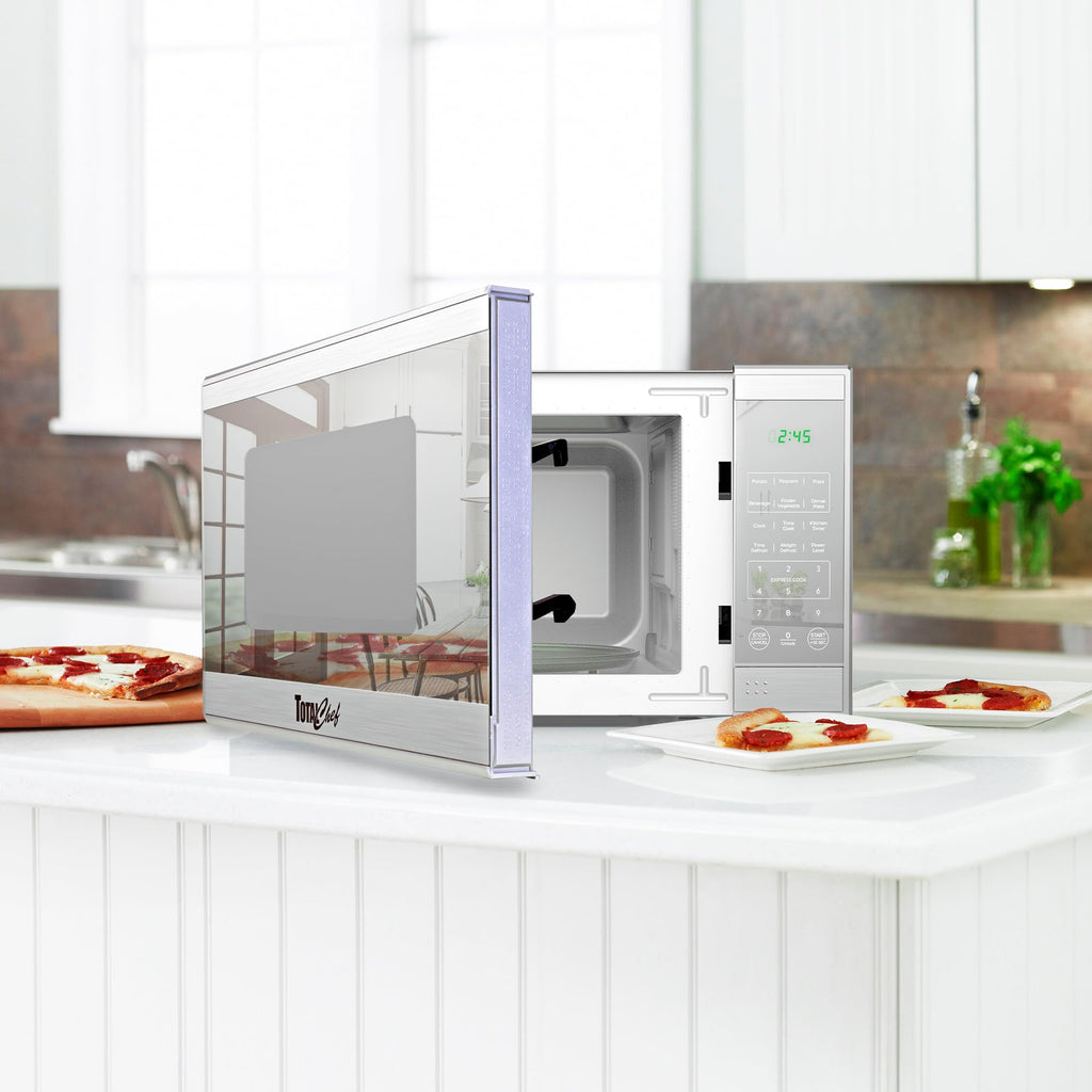 Total Chef 0.7 Cu Ft Microwave Oven - Countertop Small Kitchen Appliance, Stainless Steel Microwave with Digital Touch, Pre-Set Functions, 10” Turntable, 700 Watt