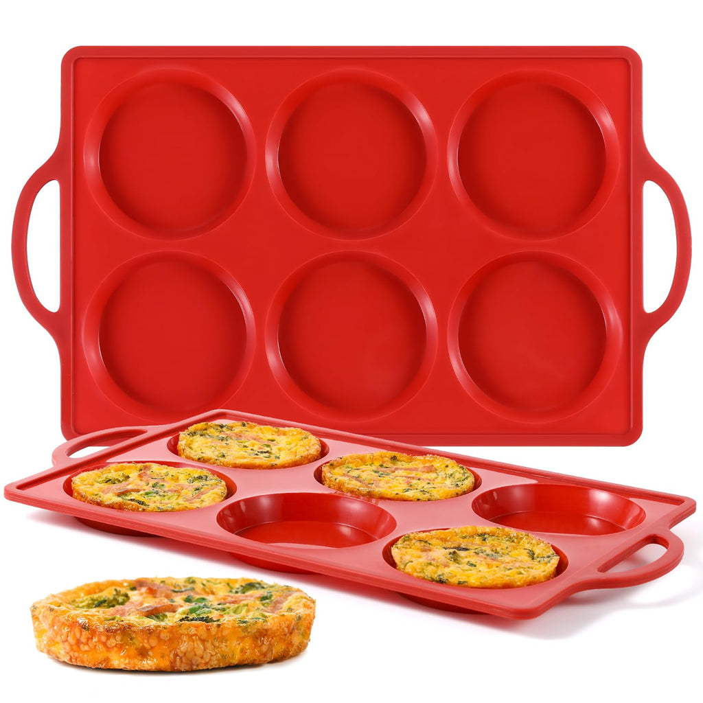 CAKETIME Silicone Muffin Top Pan with Metal Frame, 4 Inch Jumbo Non Stick Round Egg Baking Pan for Oven English Muffins, Whoopie Pies, Corn Bread, Egg Bites, Breakfast Sandwiches Tarts 2 Pack Red