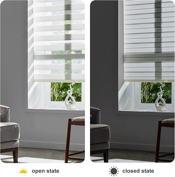 Persilux Cordless Zebra Blinds for Indoor Windows, Free-Stop Zebra Blinds Cordless, Light Filtering Sheer Shades Dual Layer for Day and Night, Zebra Roller Shades for Home (36.25" W X 64" H, White)