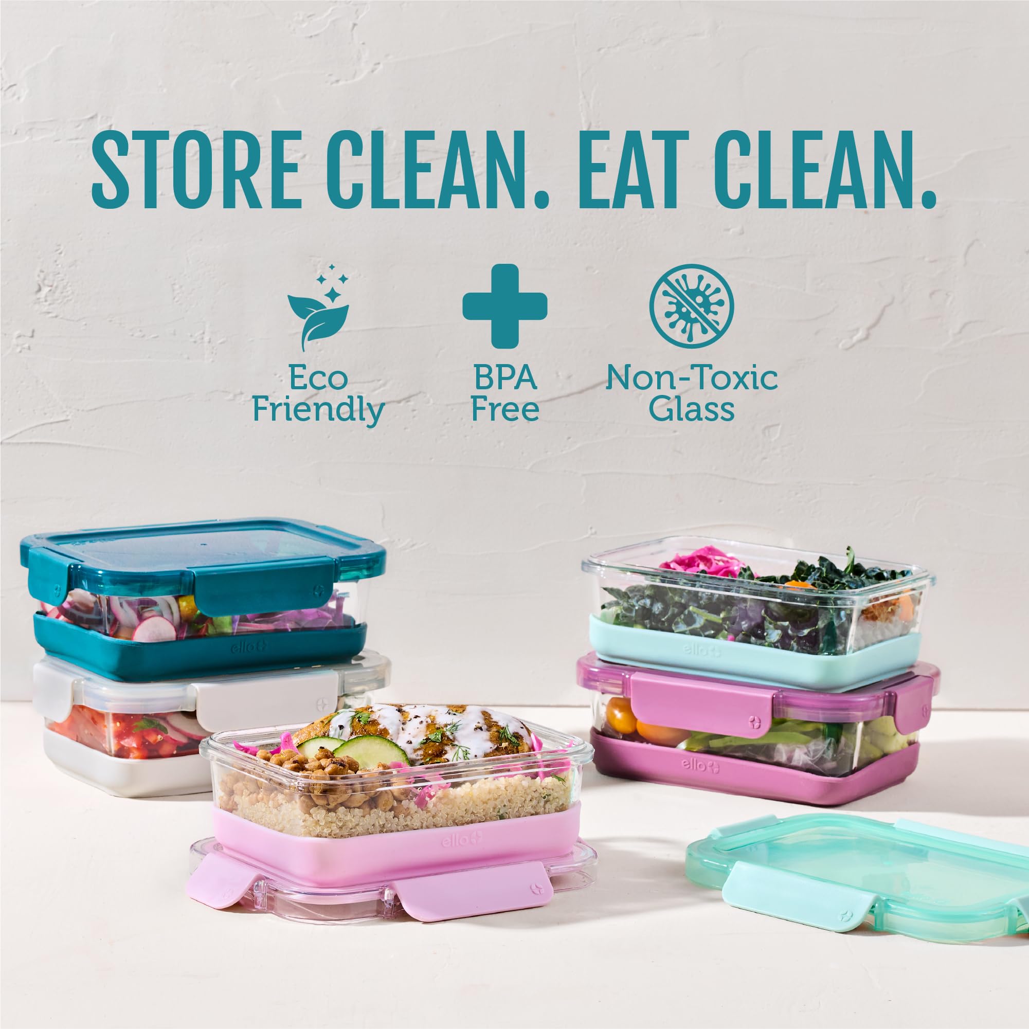 Ello Duraglass Refresh 3.4 Cup Meal Prep Containers, 10 Pc, Garden Goals