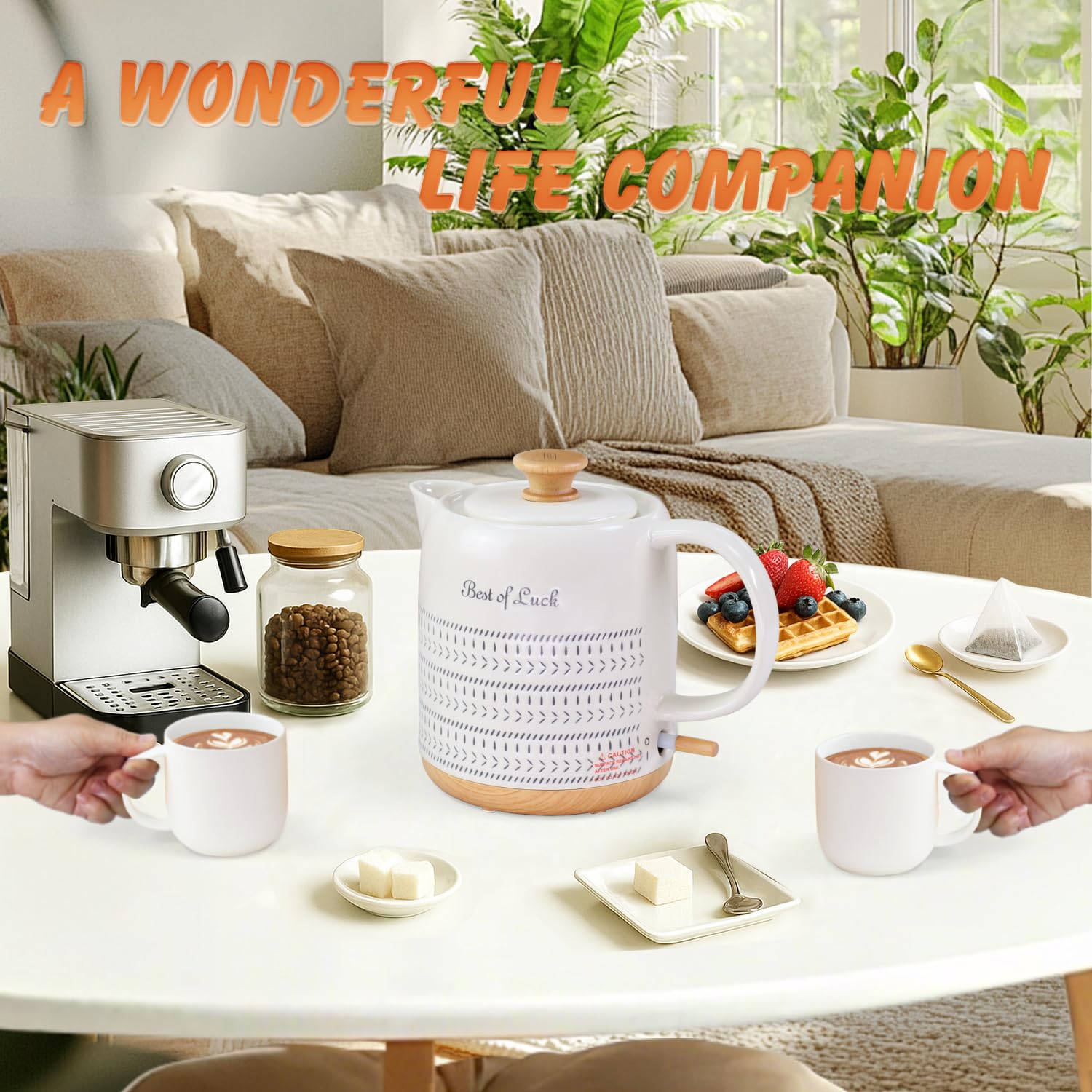 LONGSEED Ceramic Electric Kettle 1 Quarts, Hot Water Boiler Electric Kettles, Tea Pot with LED Light, Boil Dry Protection, Short Spout 1000W Fast Boil, Automatic Shut-off