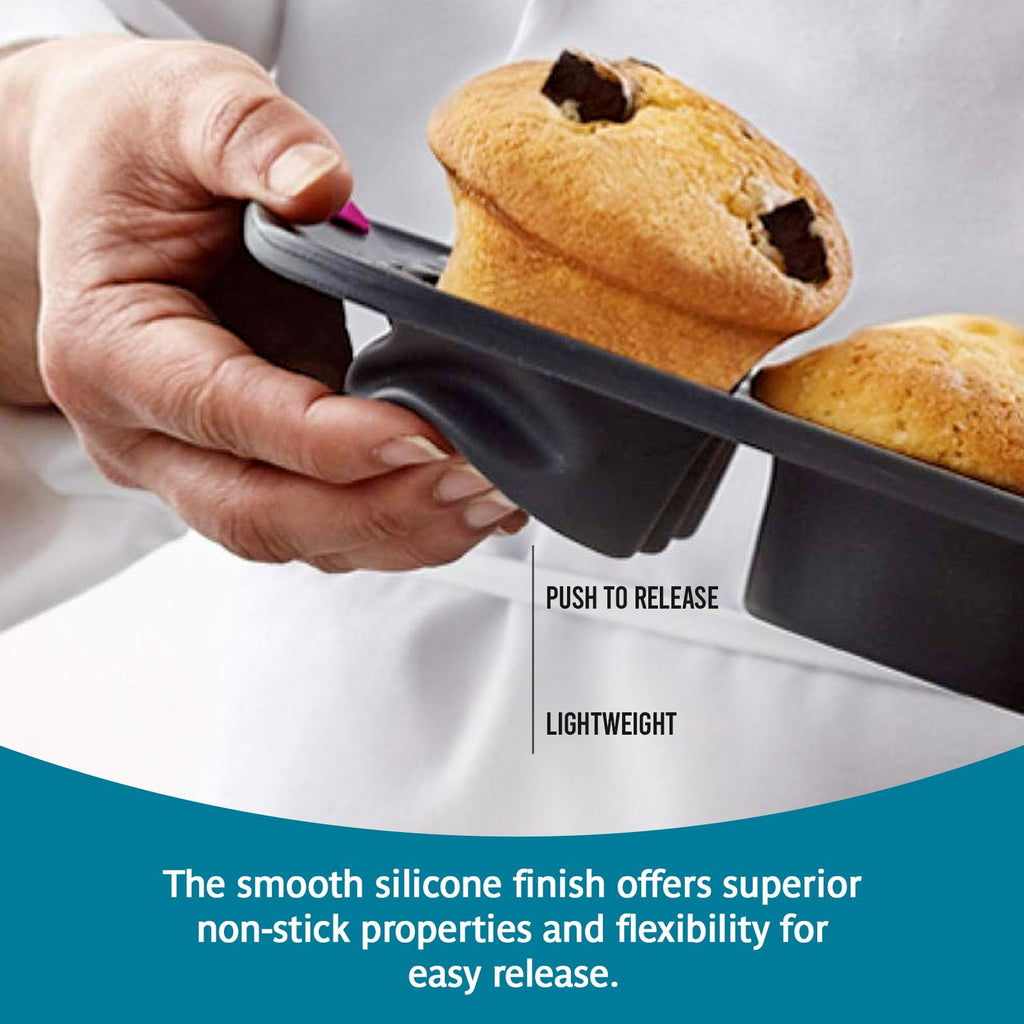 Trudeau Structure Silicone Muffin Pan – 12 Cup, Flexible Silicone with Hard Lining to Hold Shape, Non-Stick, BPA-Free, Dishwasher Safe, Heat Resistant to 428°F – Grey/Mint
