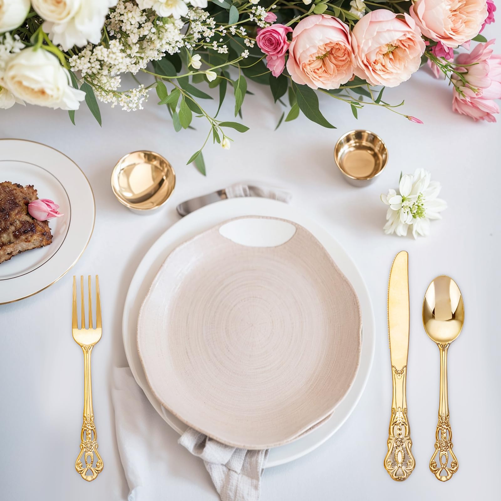 Joyido 200PCS Gold Silverware Disposable Elegant for Dinner Party Wedding