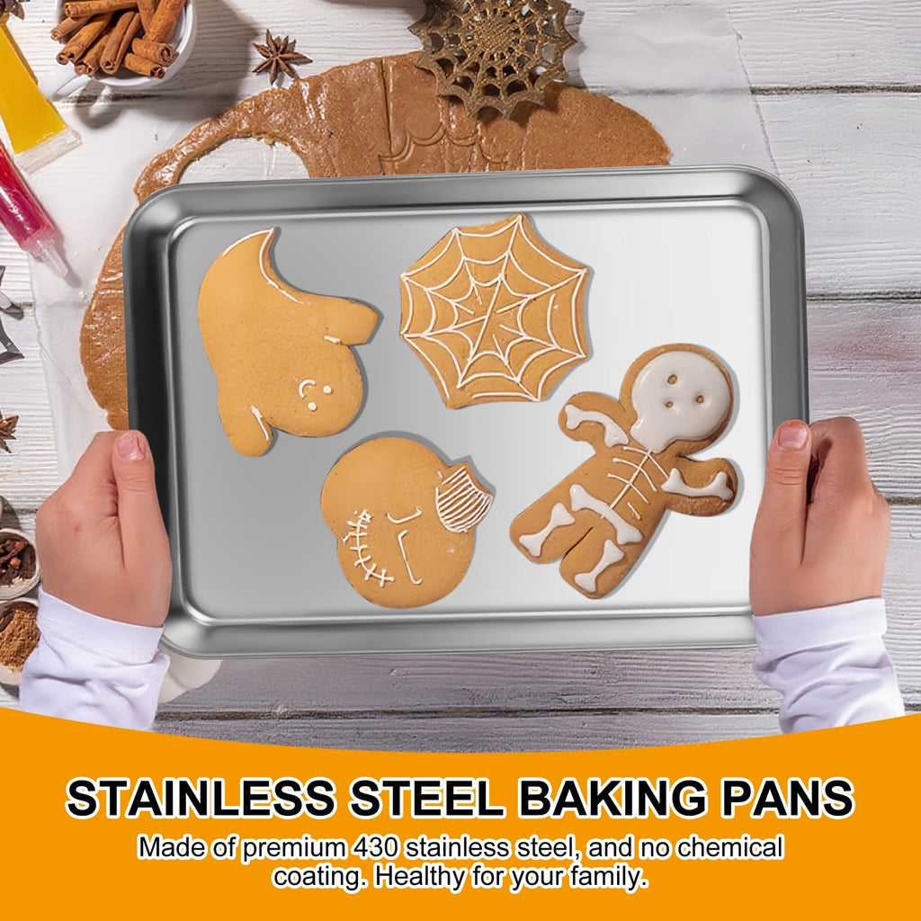 12PCS Stainless Steel 1/8 Sheet Pan, Nonstick Small Cookie Sheet, Small Baking Pans, Toaster Oven Pans, Metal Tray, Stainless Steel Cookie Sheets For Baking, Oven And Dishwasher Safe