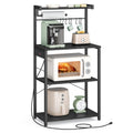 VASAGLE BARNET Collection - Kitchen Bakers Rack with Power Outlet, 23.6-Inch Wide Coffee Bar 4-Tier with 8 S Hooks, Modern Microwave Stand, Adjustable Shelf, Charcoal Gray and Ink Black UKKS014B01V1