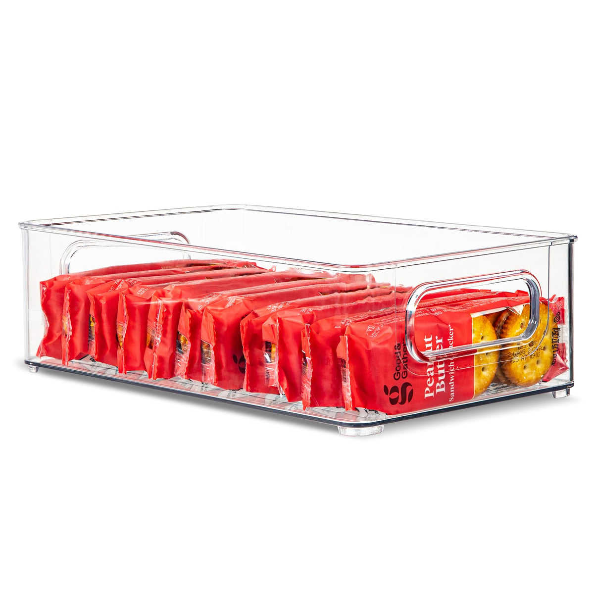 Plastic Food Storage 2 Pack Clear Container Bin with Handles for Organizing Kitchen, Pantry, Refrigerator, Freezer, Pantry, Cabinet, Closet, Bathroom. 16”x8”x5”