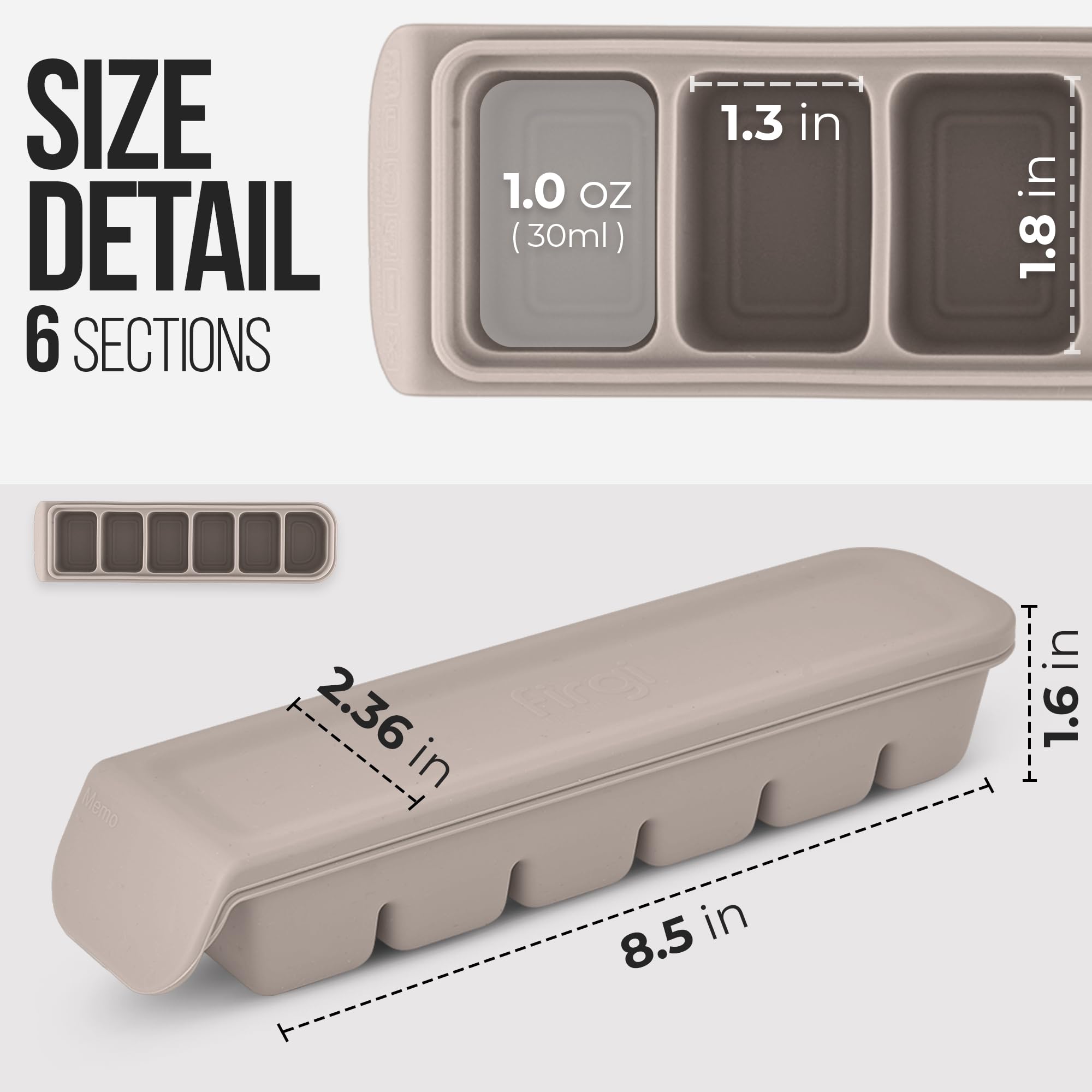 Firgi Silicone Ice Cube Freezer Tray with Lid, 100% Food-Grade Platinum Silicone,Leak Resistance & Dishwasher Safe for Baby Food Prep,Breast Milk,Purees - Korean Made (4 Sets 1 oz/6 Sections)