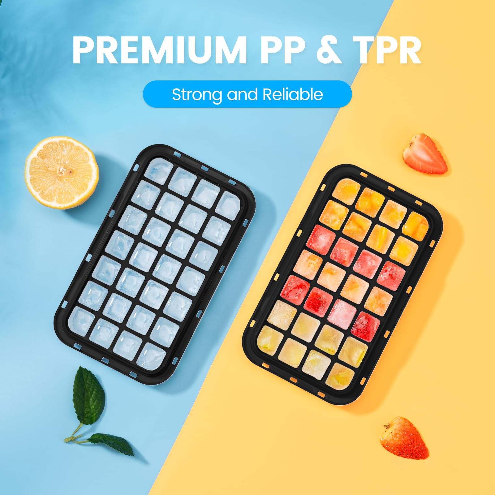 PHINOX Ice Cube Tray with Lid and Bin, Easy Release 56 Cubes for Freezer