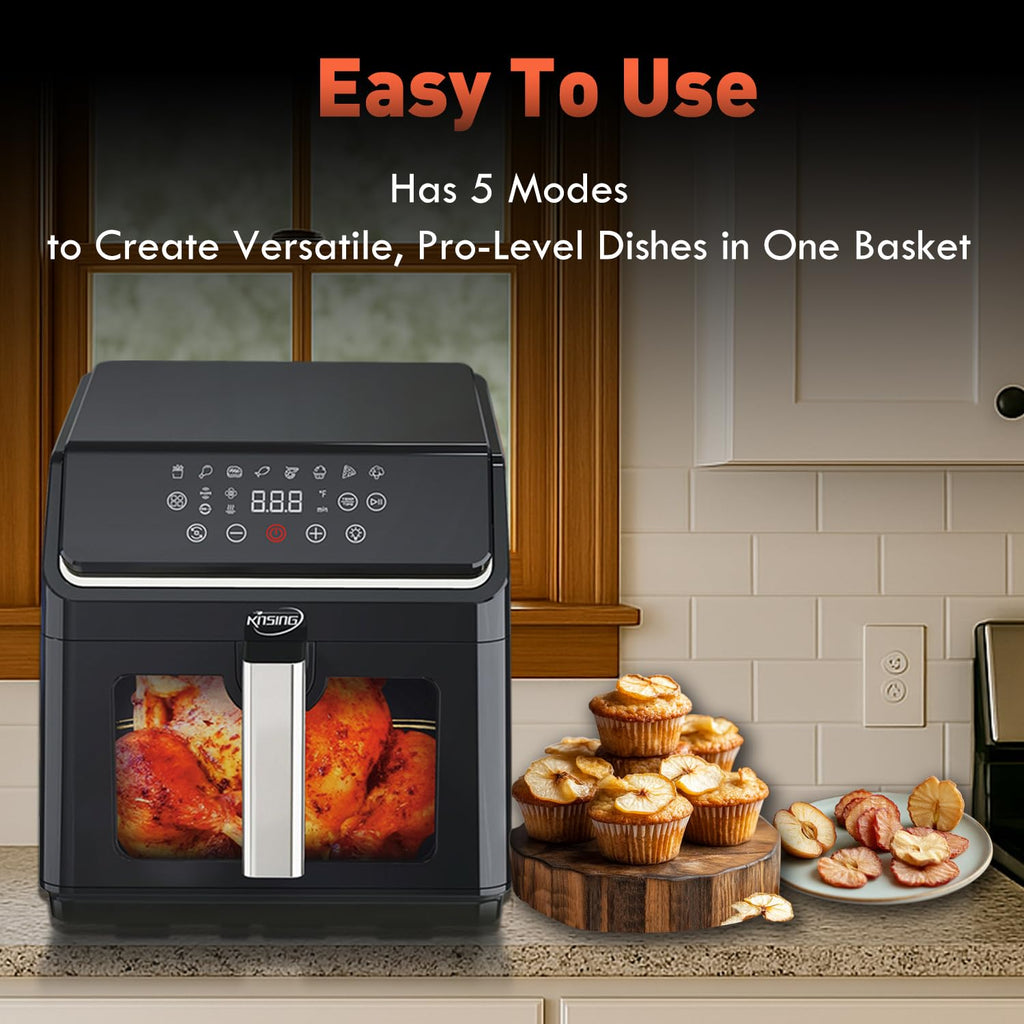 KINSING Air Fryer with Window Visible 8-in-1,8.7-Qt Large space,85% Less Oil,Roast, Bake, Dry, Reheat, Frozen, Broil,160-400℉ Even Results With Precise Temperature Control,Dishwasher-Safe