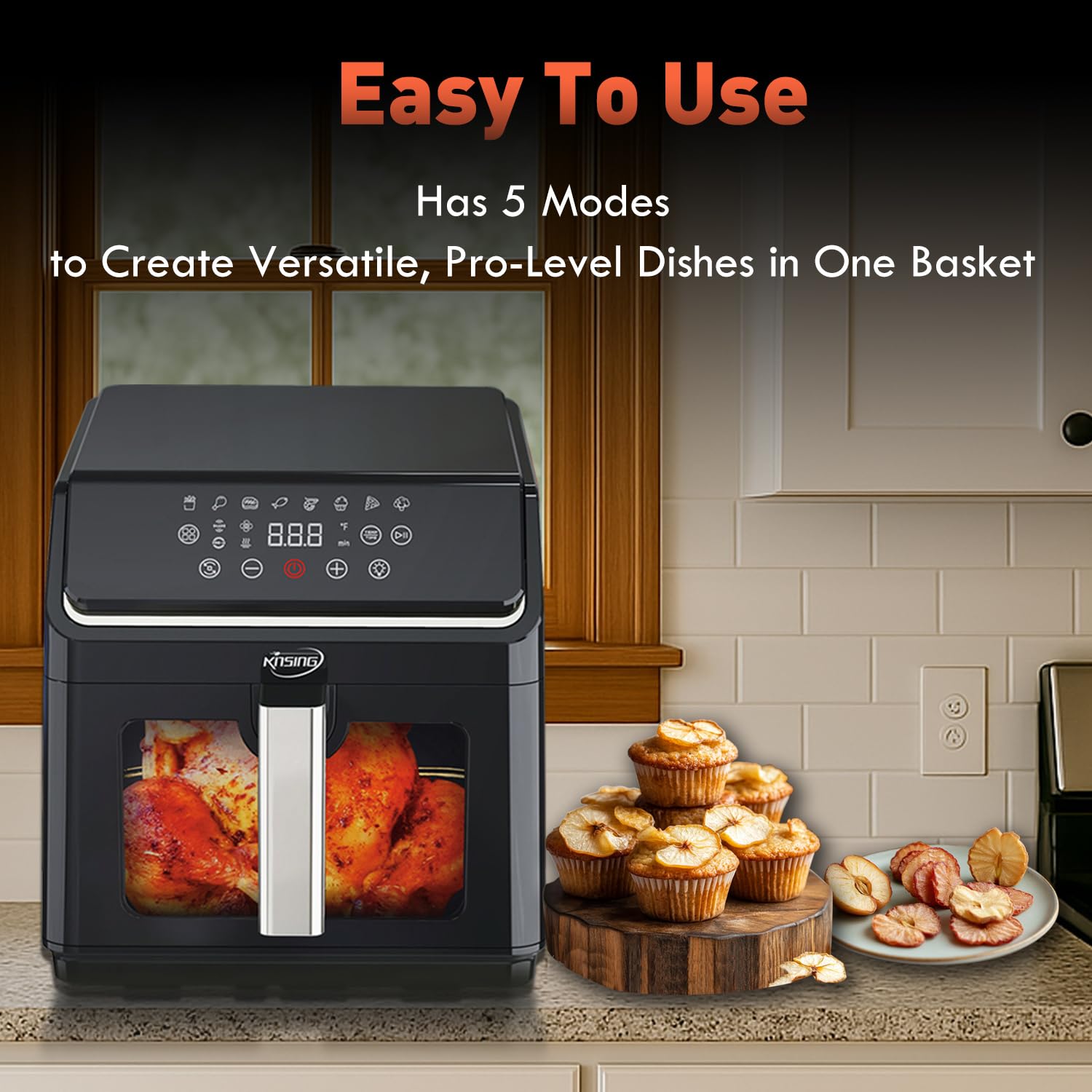 KINSING Air Fryer with Window Visible 8-in-1,8.7-Qt Large space,85% Less Oil,Roast, Bake, Dry, Reheat, Frozen, Broil,160-400℉ Even Results With Precise Temperature Control,Dishwasher-Safe