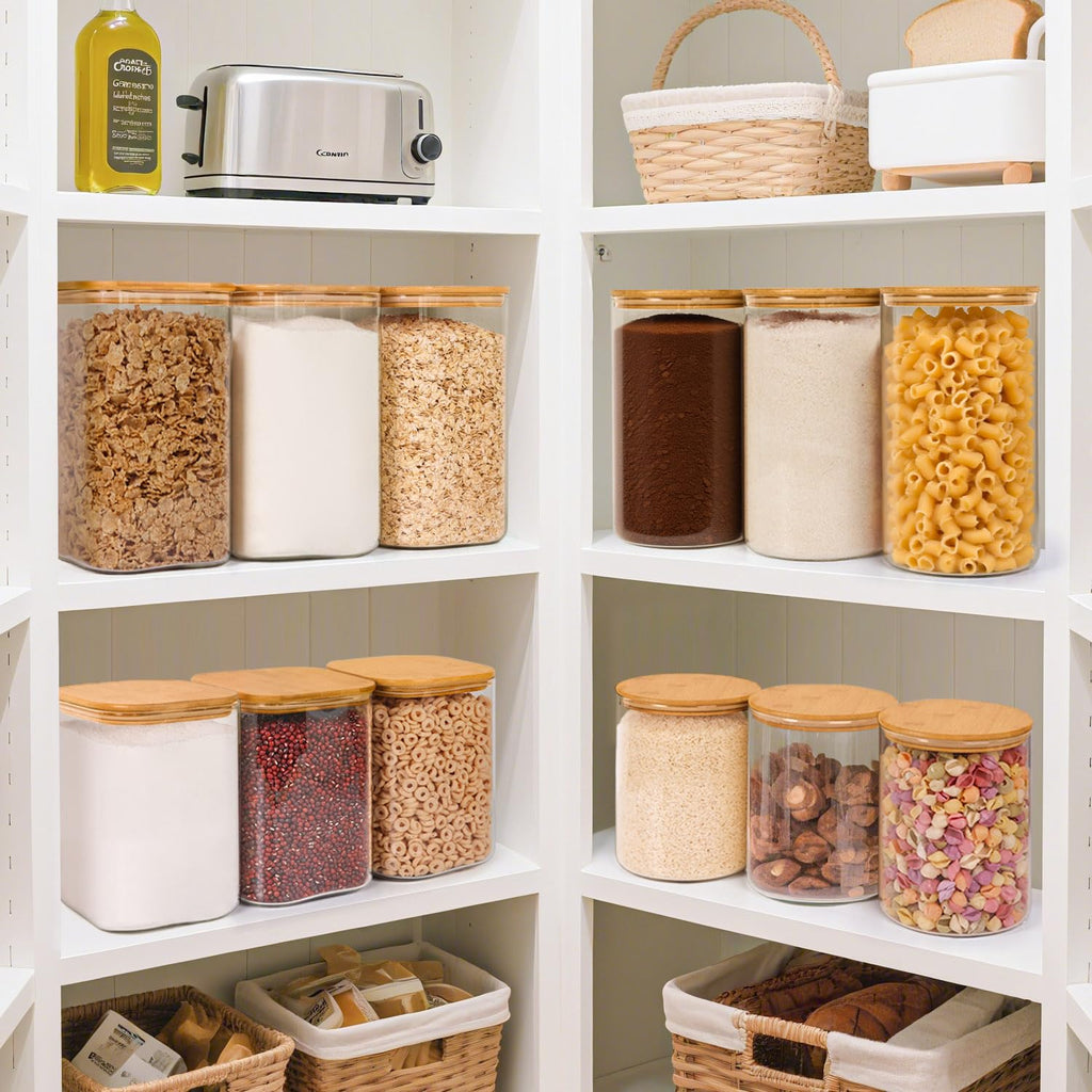 ComSaf Glass Storage Jars with Bamboo Lids 4.6 Qt Large Pantry Square