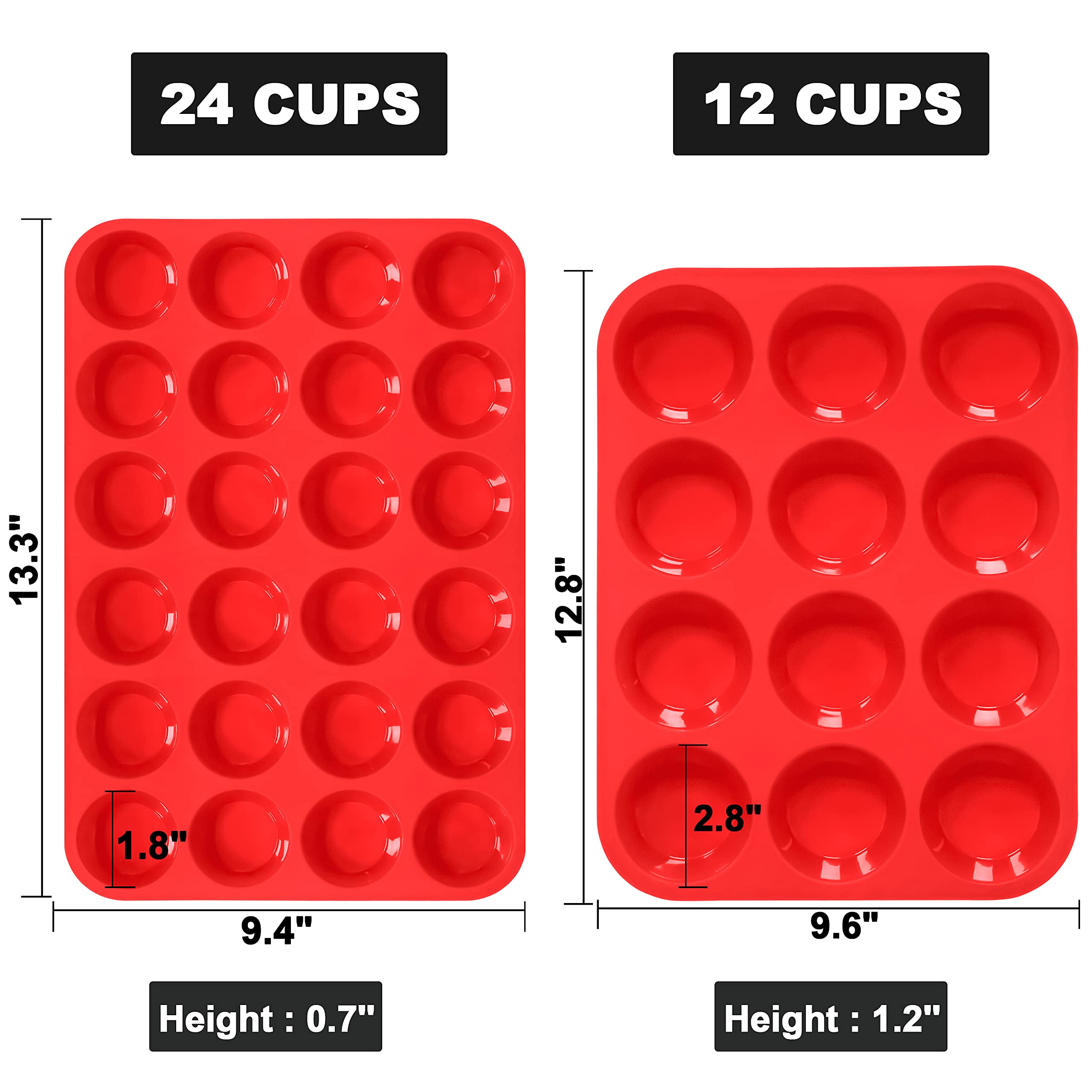 Anaeat Silicone Muffin Pan Set - Regular 12 Cups & Mini 24 Cups Cupcake Baking Molds with Flexible & Non-Sticky, Just Pop Out for Making Muffin Cakes, Cupcake, Chocolate,Tart and Desserts (2 Pack)