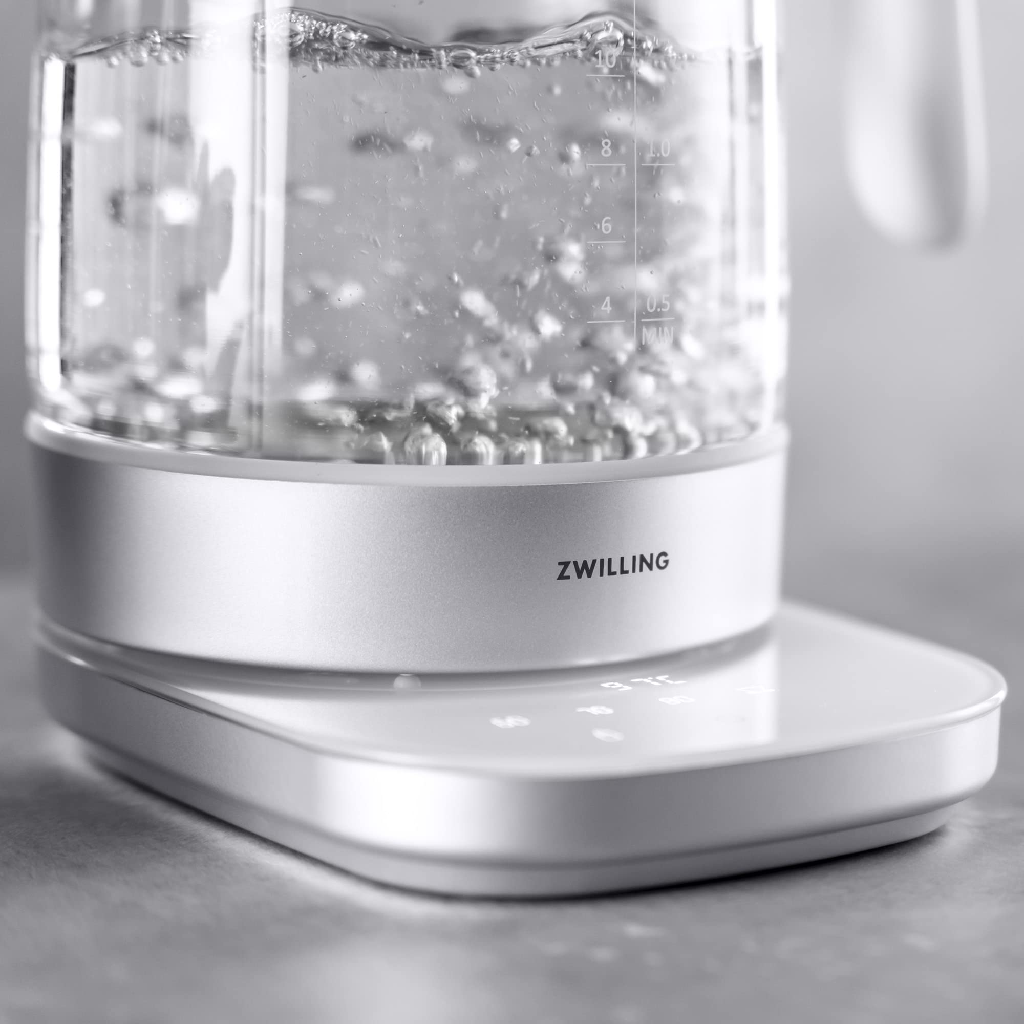 ZWILLING Enfinigy Glass Kettle 1.7L, Tea Kettle, 6 Preset Temps for the Perfect Cup, Tea Timer, Silver