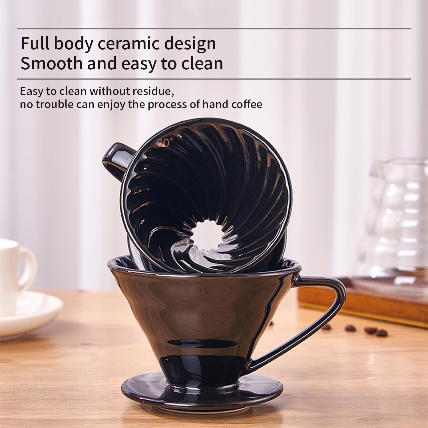 Marirao Pour Over Coffee Maker, Single Cup Coffee Dripper, Manual Porcelain Slow Brewing Accessories for Travel, Camping, Office, Home, Cafe, Coffee Gifts (Black, Large)