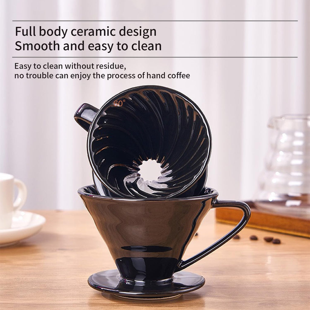 Marirao Pour Over Coffee Maker, Single Cup Coffee Dripper, Manual Porcelain Slow Brewing Accessories for Travel, Camping, Office, Home, Cafe, Coffee Gifts (Black, Large)
