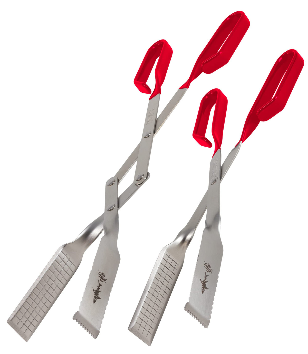 Shark BBQ Tongs for Steaks, 2-Pack 17" & 13" Professional Kitchen and Outdoor Grilling Utensil Set, by Shark BBQ Grill Tongs -(Black)