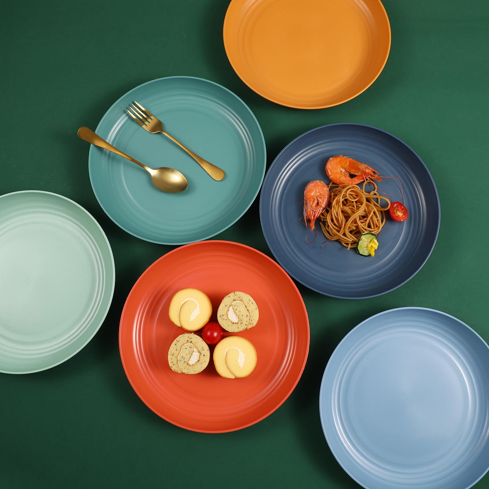 HEYCOME 12 Pcs Unbreakable Deep Dinner Plates Set, 10 inch Reusable Plastic Wheat Straw Plates, Microwave and Dishwasher Safe Plate for Kitchen, Lightweight Plate for Dessert, BPA Free, Dark Blue