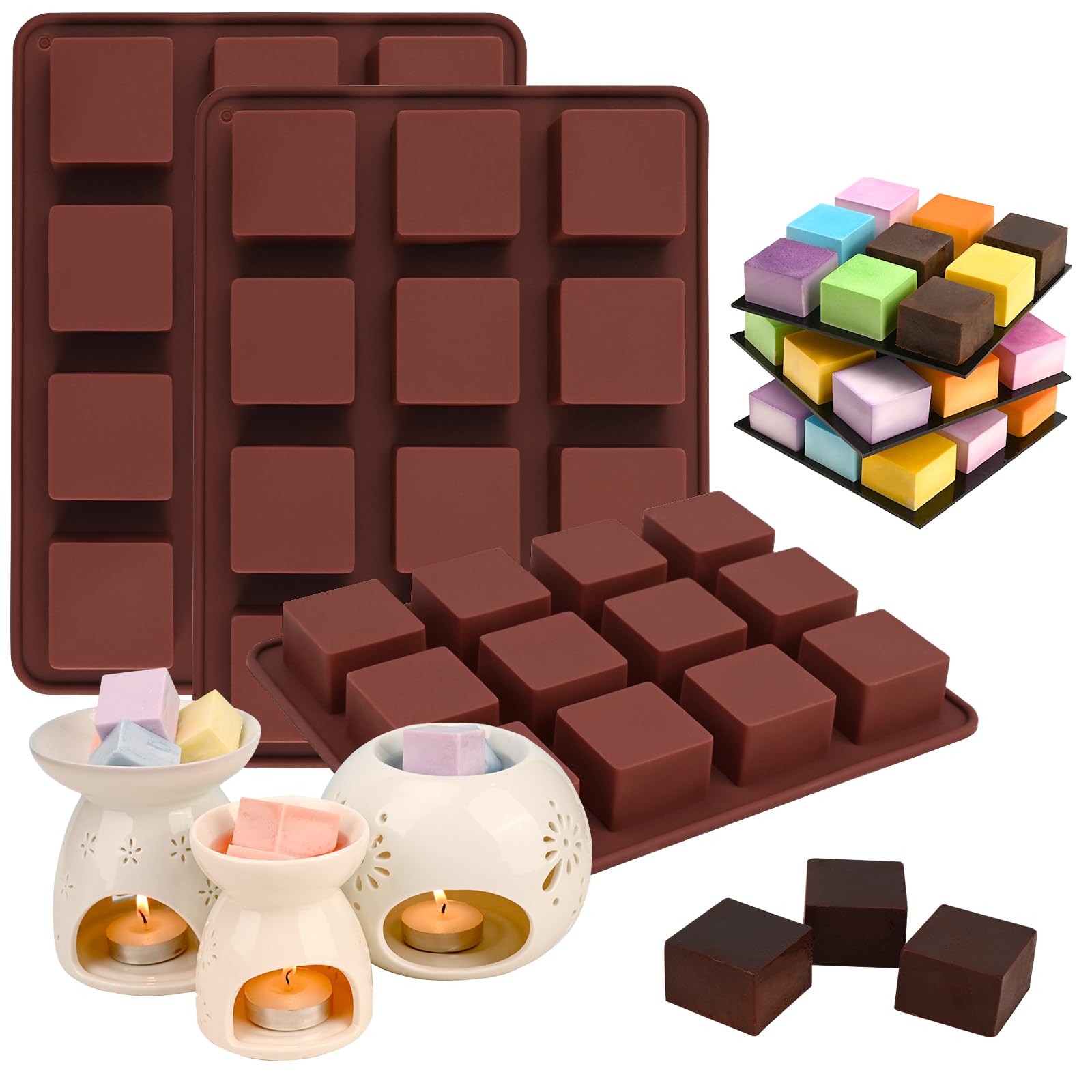 Wax Melts Molds Silicone, 3 Pcs 12-Cavities Chocolate Molds